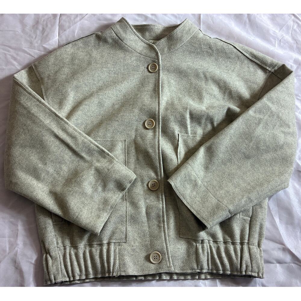 Max Studio London Cropped Bomber Jacket Oatmeal Heather Women's M NWT